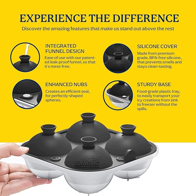 Samuelworld Silicone Premium Ice Trays, 2 Inches Extra Large Cubes & 2.5 Inches Sphere Ice Molds - BPA Free, Craft Ice Maker for Gifting, Easy Release - Grey(With Ice Bag)