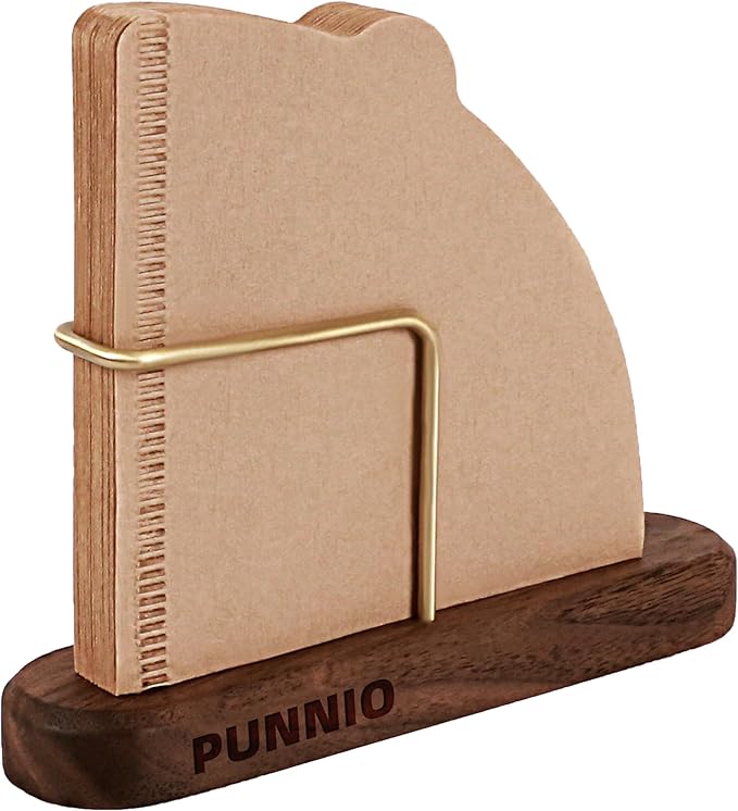 Coffee Filter Holder Storage, Wood & Brass Rack Coffee Filter Container for Coffee Bar/Home/Office, Compatible with #1/#2/#4/V60 Coffee Filter