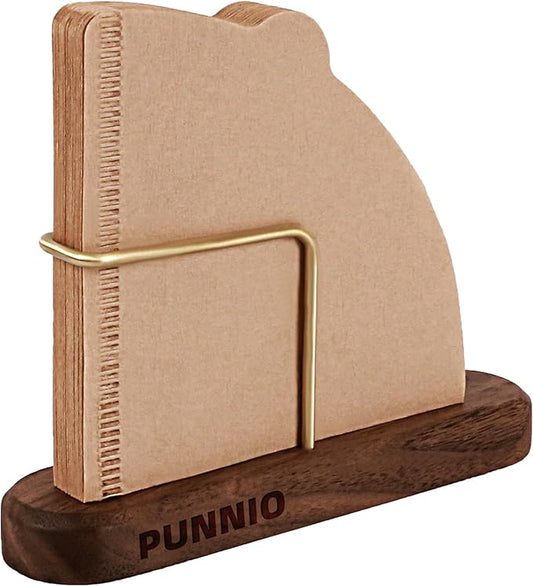 Coffee Filter Holder Storage, Wood & Brass Rack Coffee Filter Container for Coffee Bar/Home/Office, Compatible with #1/#2/#4/V60 Coffee Filter