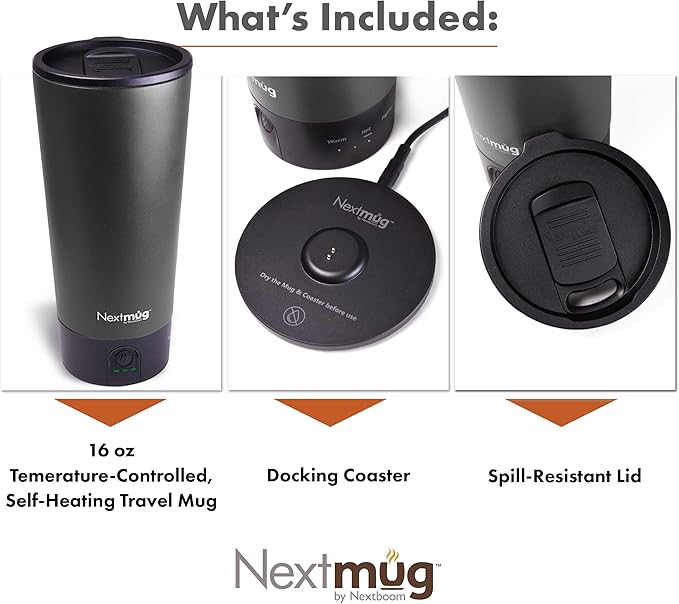 Nextmug Go - Temperature-Controlled, Self-Heating Travel Mug (Graphite - 16 oz.)