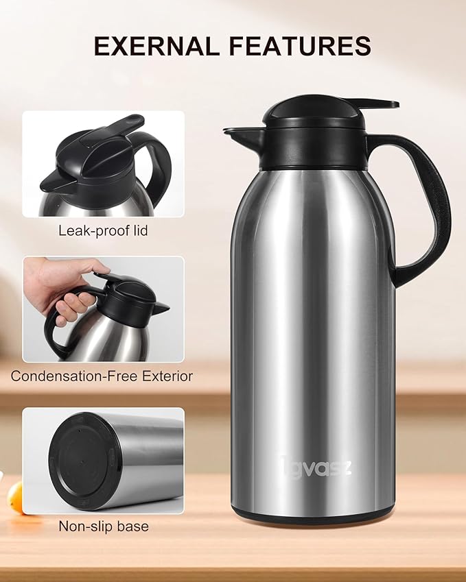 2 PCS Thermal Coffee Carafe 102 oz / 3L - Up to 36 Hours Hot, Insulated Stainless Steel Airpot for Hot Liquids, Coffee Carafes For Keeping Hot Coffee for Parties -Large Carafe Flask(Black/Silver)