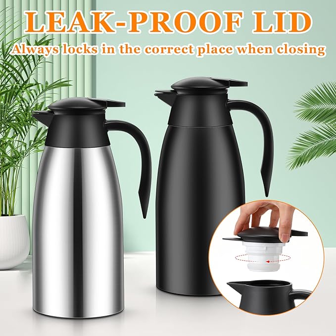 Norme 2 Pcs Thermal Coffee Carafe Insulated Stainless Steel Coffee Carafe for Hot Liquid Vacuum Thermal Pot Creamer Pitcher Dispenser with Brushes Keeping Hot Water Milk(Black, Silver,51 oz)