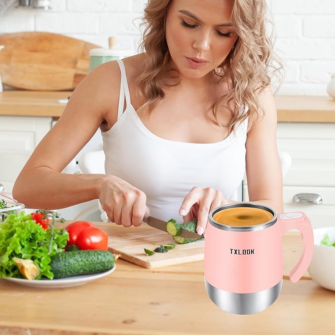 Self Stirring Mug, Rechargeable Automatic Magnetic Stirring Coffee Mug with Transparent Lid, Waterproof Stainless Steel Electric Mixing Cup, Can Stir Milk/Coffee/Cocoa Powder, Suitable for Office/Home