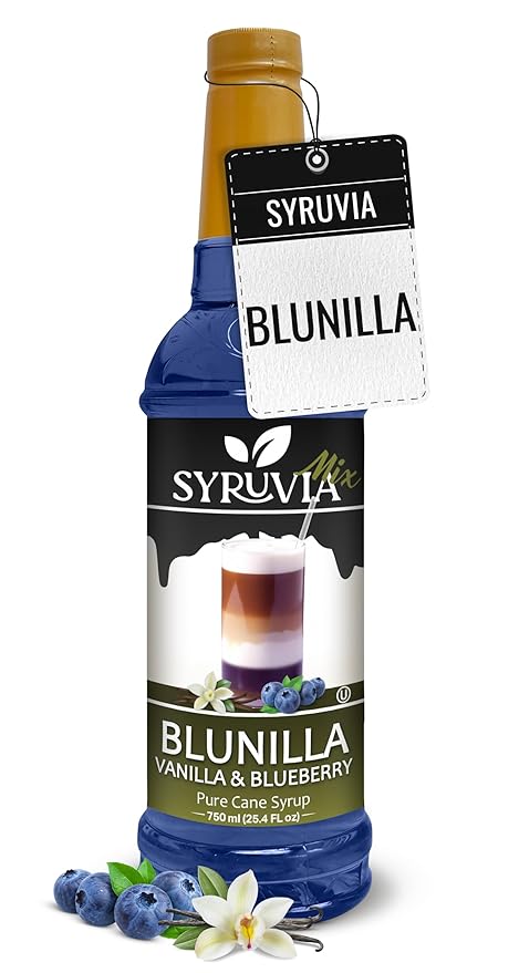Syruvia Coffee Syrup, BLUNILLA Syrup, Vanilla Blueberry Flavored Syrup for Drinks, Lattes, and Desserts – 25.4 fl oz,