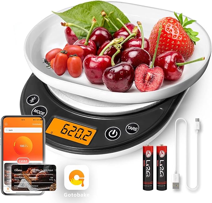 Smart Digital Food Scale Grams and Ounces, Kitchen Food Scale with Nutritional Calculator,Food Weight Scale for Weight Loss,Keto, Macro,Calorie,Cooking,Meal Prep 0.1g/3kg,6 Units,LCD Display