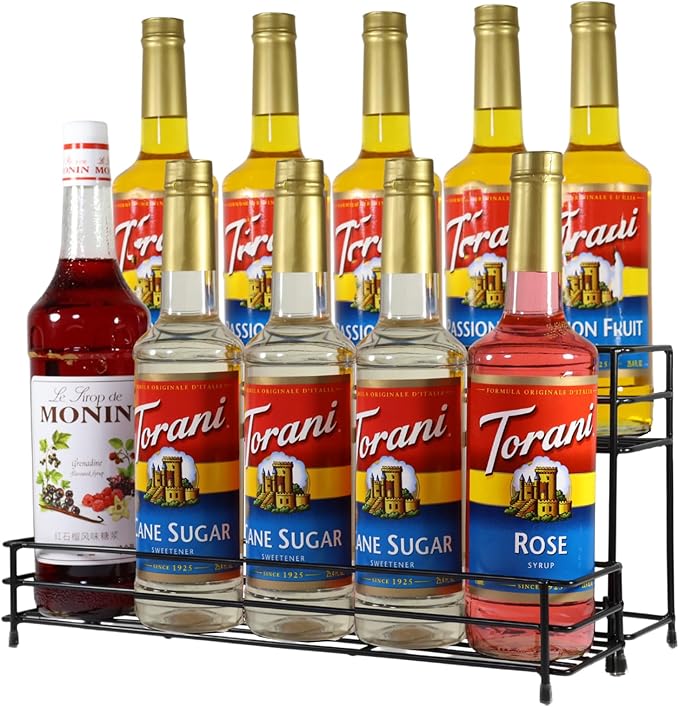 Coffee Syrup Organizer Rack 10 Bottles Syrup Bottle Holder Stand For Coffee Bar Accessories, 2 Tier Wine Bottle Storage Rack For Syrup, Wine, Liquor, Coffee Station Organizer For Kitchen Countertop