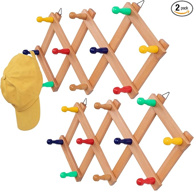 Expandable Hat Rack for Wall, Colorful Wall Hook for Coat/Mug/Baseball Cap, 2 Packs Hat Holder for Girls or Boys Room, Kids Room