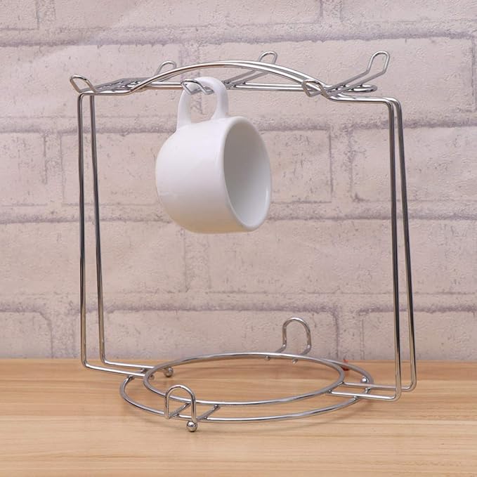 Mug Rack Stainless Steel Cup Plate Organizer Coffee Cup Holder Mug Drying Storage Rack for 4 Cups 6 Plates (Silver) Mug Rack Countertop