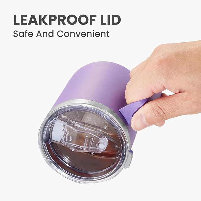 MEWAY 12oz Coffee Mug With Handle 2 Pack Bulk,Stainless Steel Insulated Travel Tumblers With Sliding Lid,Double Wall Vacuum Camping Cup for Hot & Cold Drinks Tea (Purple,Set of 2)