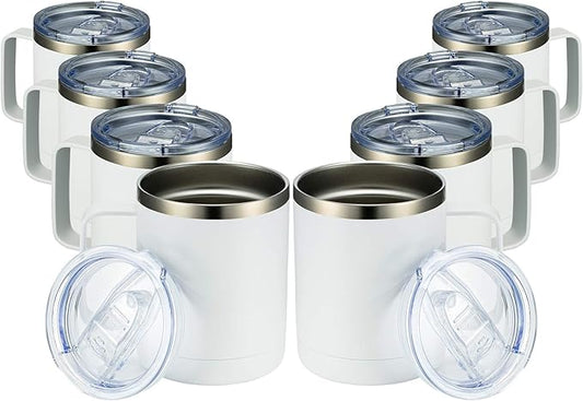 MEWAY 12oz Coffee Mug With Handle 8 Pack Bulk,Stainless Steel Insulated Travel Tumblers With Sliding Lid,Double Wall Vacuum Camping Cup for Hot & Cold Drinks Tea (White,Set of 8)