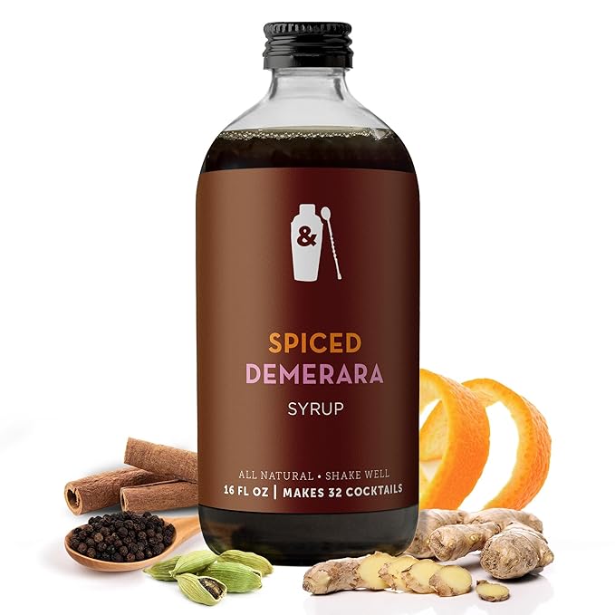 Shaker & Spoon Spiced Demerara Cocktail Syrup, 16oz Ginger, Cinnamon & Vanilla Flavored Syrups for Drinks, Coffee Syrup, Vegan Cocktail Mixers, Lattes, Teas, Mocktails, Non Alcoholic Drinks