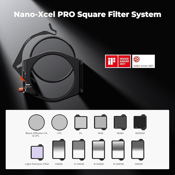 K&F CONCEPT X PRO Square Filter Holder System Kit (Filter Holder + 95mm Circular Polarizer + Square ND1000 Filter + 4 Filter Adapter Rings) for Camera Lens