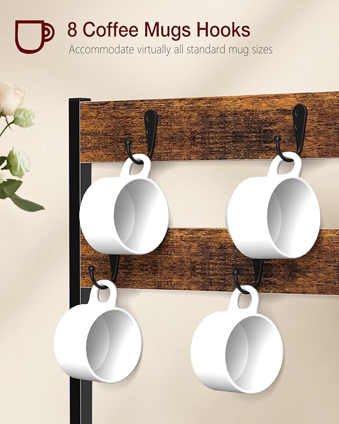 Evermagin Coffee Pod Holder, Vertuo Pod Holder Compatible with Nespresso, 28 Large or 56 Small Nespresso Capsule Organizer Drawer Station with Cup Rack, Rustic Brown