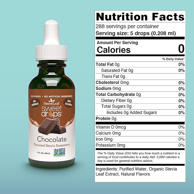 SweetLeaf Stevia Liquid Sweet Drops - Chocolate Flavored Drops, Stevia Liquid Sweetener, Zero-Calorie, Sugar-Free Syrup Alternative for Keto Coffee, Baking, Shakes, 2 Fl Oz (Pack of 2)