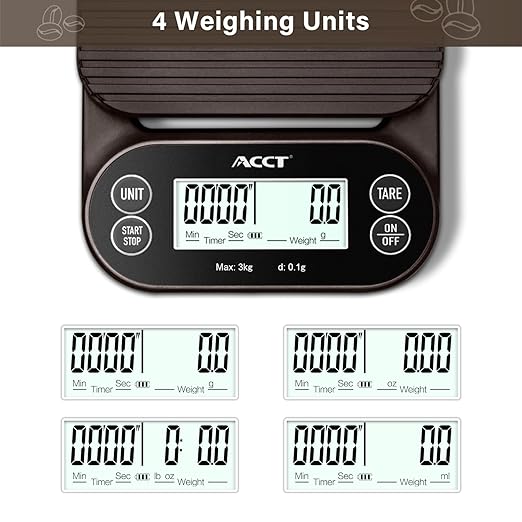 Coffee Scale with Timer - 3kg/0.1g Barista Scale for Espresso, Pour Over & Kitchen Use, 4 Units, High Precision Scale with Non-Slip Mat