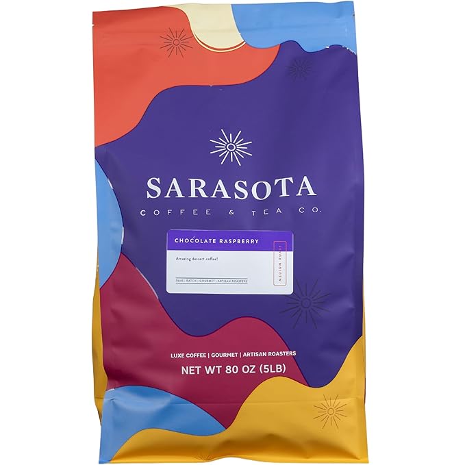 Sarasota Coffee Whole Bean Chocolate Raspberry | Medium Roast Gourmet Flavored Coffee Beans | Low Acid, Mold Free, Specialty Grade Bulk Coffee Beans | 5lb (80 oz)