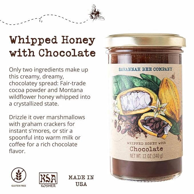 Savannah Bee Company Whipped Honey - All Natural Spreadable Honey (12 Ounce (Pack of 1), Chocolate)