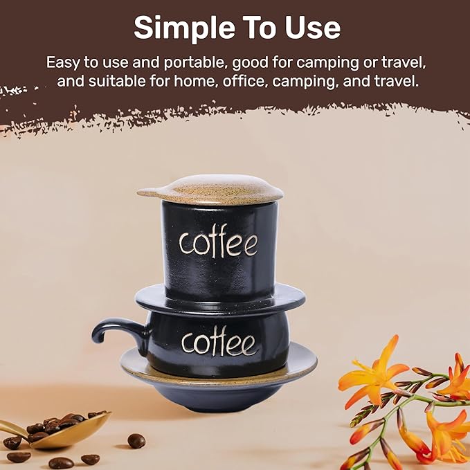 Birdee Ceramic Phin Filter - Orange Small Dripping Ceramic Coffee Phin Filter for Ground Coffee - Portable Camping Coffee Maker - Easy to Use Coffee Drip Filter - Gift for coffee lovers