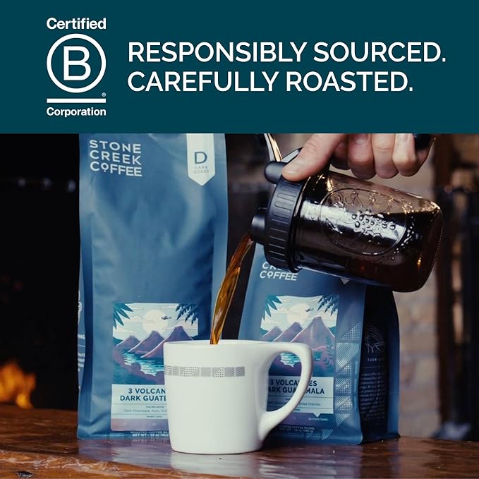 Stone Creek Coffee Dark Roast Ground Coffee – 2 LB (Pack of 1) – Smooth and Chocolatey Fresh Roasted Coffee Beans with Rich and Fruity Tasting Notes, 3 Volcanoes Dark Guatemala