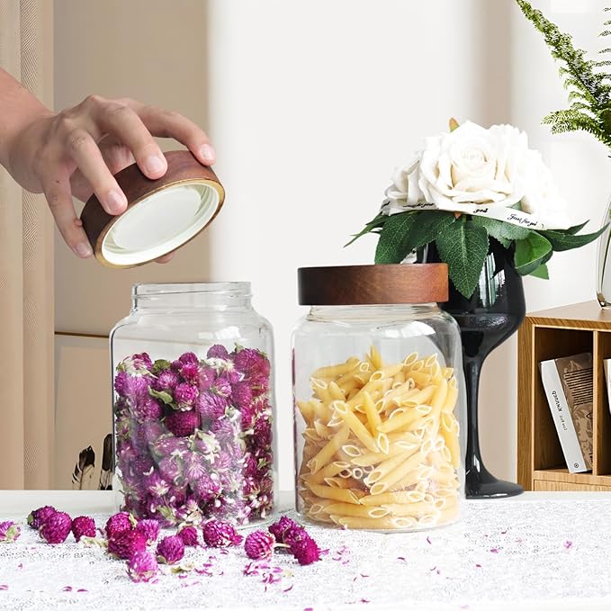 Glass Spice Jar Coffee Sugar Container Airtight Glass Jar Food Storage Canisters Bottle for Kitchen Seasoning Tea Herb Overnight Oats Bar Parfait Snacks (1200ml(40oz)-1 pack)