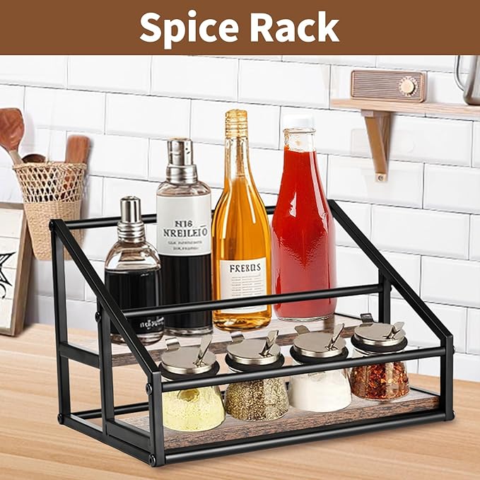 Coffee Syrup Organizer, 2-Tier 8 Bottles Coffee Syrup Rack for Coffee Bar, Coffee Syrup Stand for kitchen coffee station, Coffee Syrup Holder for Syrup, Wine, Dressing