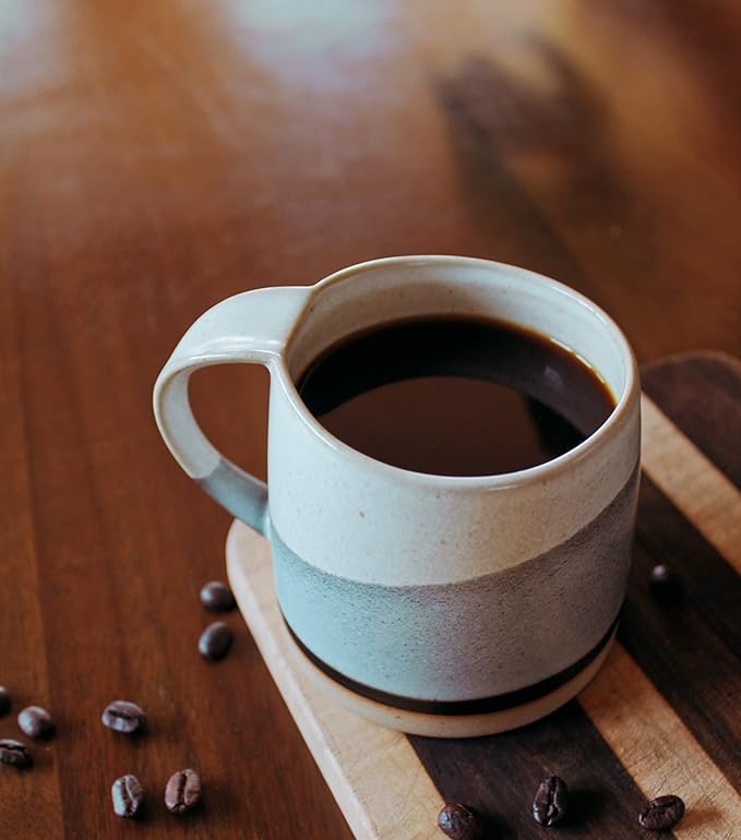 Well Covered & Green Original Day Glazed Ceramic Coffee Mug Set - 2 Vintage Japanese Style Cappucino Coffee Mugs - Stoneware Mug & Matcha Cup Gift Set - 2 x White, 12oz