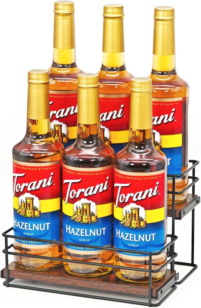 6 Bottle Capacity Coffee Syrup Rack Organizer, 2 Tier Coffee Syrup Stand Shelf, Storage Shelves for Coffee Bar, Small Wine Rack for Bar Family Storage for Syrup Wine Dressing
