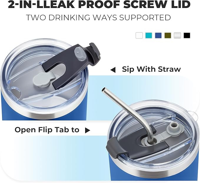 MEWAY 12oz/8Pack Insulated Stainless Steel Reusable Coffee Cup, Double Wall Durable Mug, Powder Coated, For Coffee, Beer, Home, Office (Navy, 8 Pack)