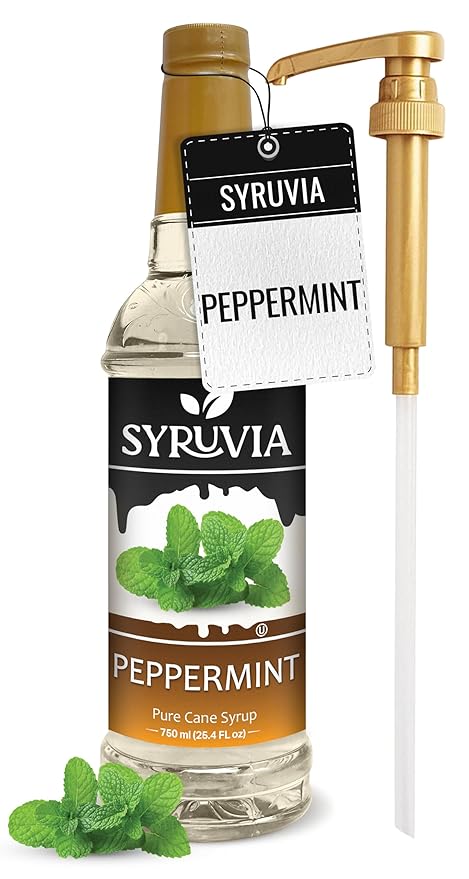 Syruvia Peppermint Syrup for Coffee, Flavored Syrup for Drinks, Lattes, and Desserts – 25.4 fl oz, With Pump