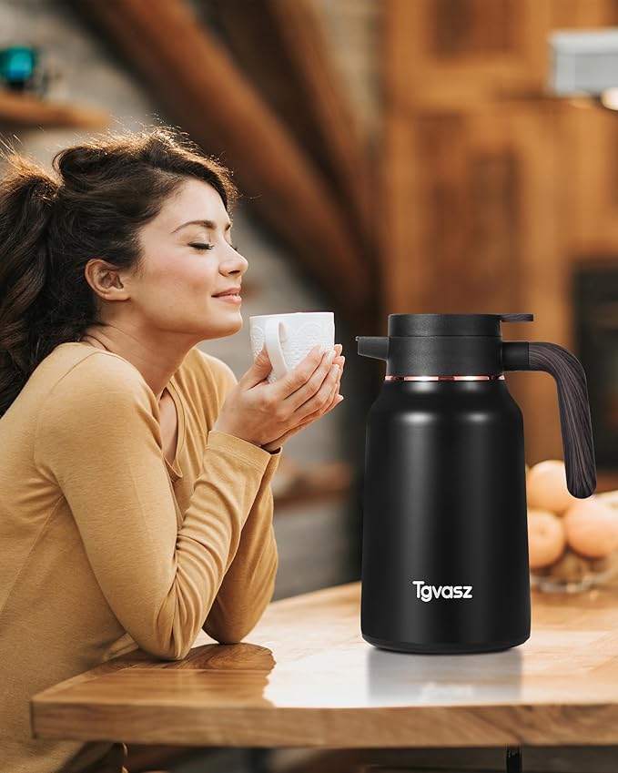 51 Oz Carafes for Hot Liquid, Stainless Steel Insulated Vacuum Thermal Coffee Carafes For Keeping Hot, 1.5 Liter Coffee Dispenser(Black/Black)