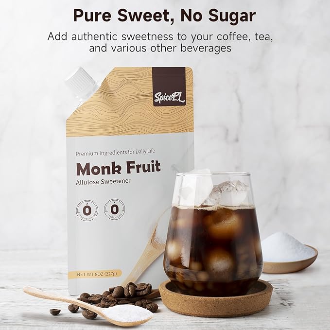 SPICEEL Monk Fruit Sweetener with Allulose - White Sugar Substitute, Coffee, Tea, without Erythritol, Gluten Free, Vegan, Keto Friendly, Sugar Replacement (8 oz)