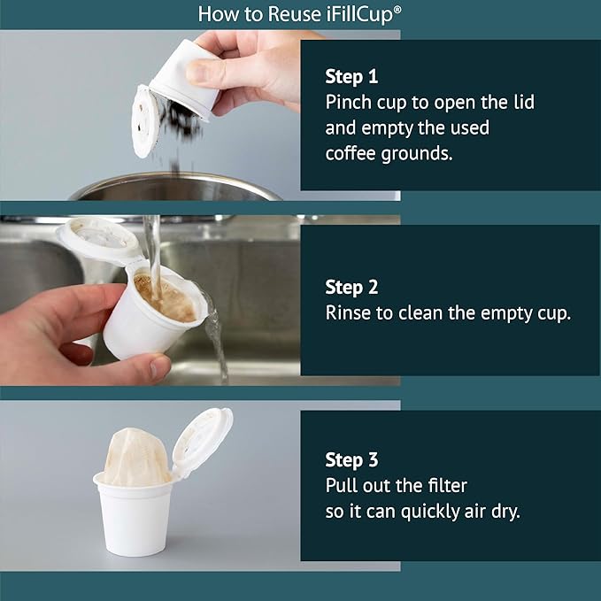 iFillCup Refillable K Cups - Hold 50% More Coffee for Richer Larger Brew, Universal K Cup Brewer Compatibility, Gold Medal Champion Sponsor, Reusable up to 5 Times | 42 Pack White