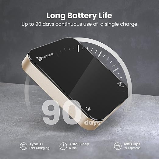 Rechargeable Mini Coffee Scale with Timer, Maestri House Espresso Scale, 2kg/0.1g Accurate Scale for Espresso and Pour-Over Coffee, Portable Digital Kitchen Scale with Automatic Timing(Black&Glod)