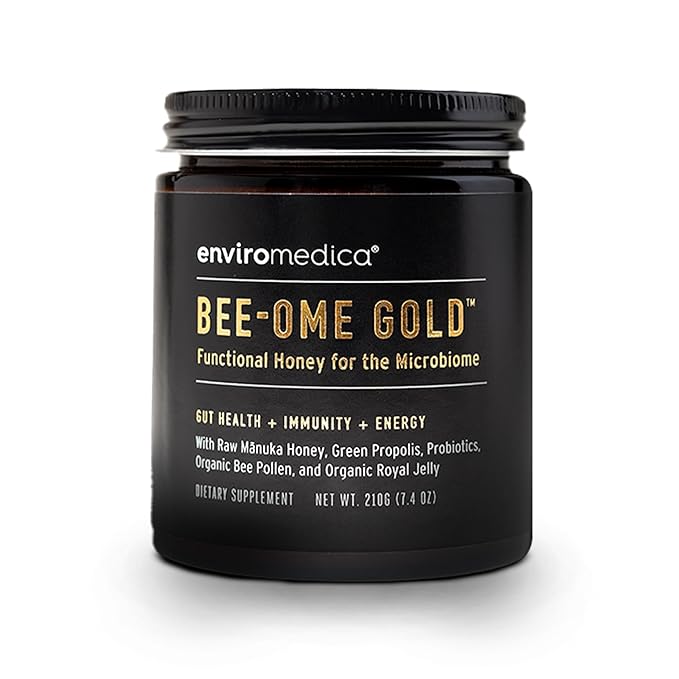 Bee-Ome Gold by Enviromedica - Unpasteurized Raw Manuka Honey with Probiotics, Royal Jelly, Bee Pollen & Propolis, Functional Superfood Honey, 7.4oz