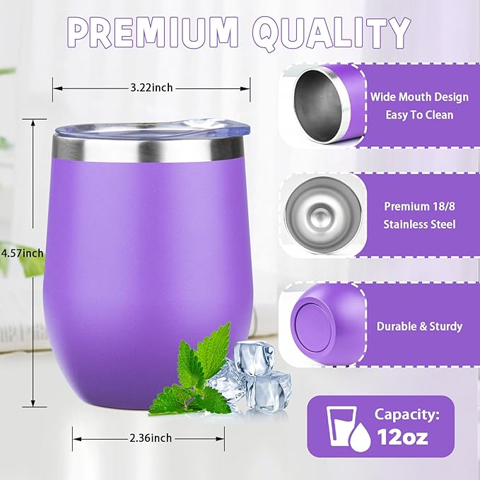 12oz/6 Pack Stainless Steel Wine Tumbler with Lid and Straw, Double Wall Vacuum Insulated Wine Tumbler Glasses, Stemless Travel Mugs for Hot and Cold Drinks, Coffee, Wine, Cocktails （Mix Color-2）