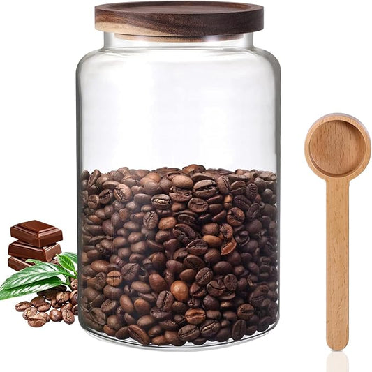Large Glass Coffee Storage Jar with Lids Spoon Thicken Glass Coffee Canister Borosilicate Glass Food Containers for Ground Coffee Beans Nut Pasta Sugar Candy Spice Rice Loose Tea (4500ml/152oz)