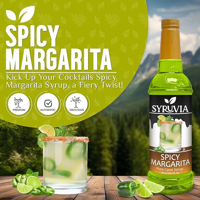 Syruvia Spicy Margarita Syrup, Flavored Syrup for Cocktails, Drinks, Lemonades, Iced Teas, and Desserts – 25.4 fl oz