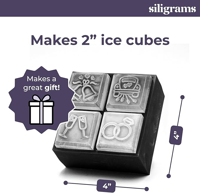 SILIGRAMS Wedding Ice Cube Mold – 2” Custom Whiskey & Cocktail Ice Tray – Personalized Silicone Ice Cube Mold – Elegant Gift for Weddings, Engagements & Receptions – Reusable Ice Mold