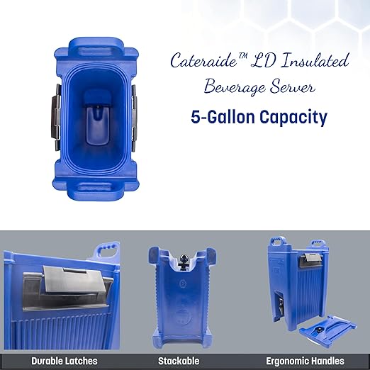 Carlisle FoodService Products 5-Gallon Insulated Beverage Dispenser, Cateraide, Food-Grade with Handles, Rugged PE Shell with PU Insulation for Coffee, Tea and Hot or Cold Drinks, Blue - Made in USA