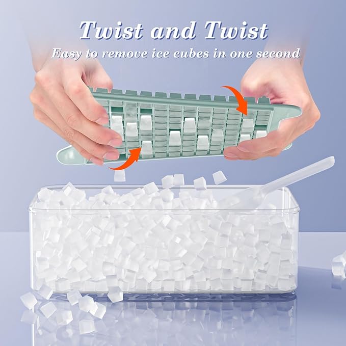 Mini Ice Cube Tray for Freezer: GGUW Nugget Ice Cube Tray with Bin - Crushed Ice Tray Making 4×108 PCS Icecube - Easy Release Iced Maker Trays