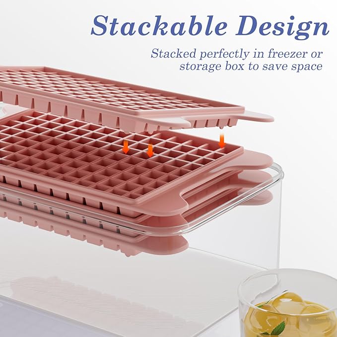 Mini Ice Cube Tray for Freezer: GGUW Nugget Ice Cube Tray with Bin - Crushed Ice Tray Making 4×108 PCS Icecube - Easy Release Iced Maker Trays