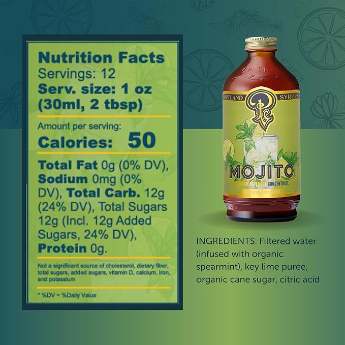 Portland Syrups Mojito Syrup - Refreshing Mint and Zesty Lime Flavor - Premium Beverage Concentrate for Cocktails, Mocktails, Tea, and More - 12 oz with 24 Servings (Pack of 2)