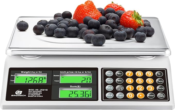 Price Computing Scale, 66lb Digital Commercial Food Meat Produce Weighing Scale with Green Backlight LCD for Farmers Market, Retail Outlets, Dry Battery Powered, Not for Trade