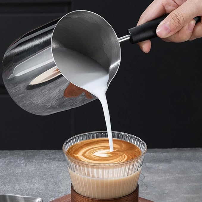 Turkish Coffee Pot 600ml Stainless Steel Milk Warmer Pot with Spout and Handle for Chocolate Coffee Milk Oil