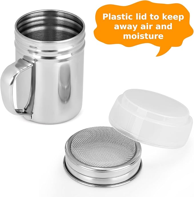 Accmor 3 Pack Powdered Sugar Shaker Duster, Cinnamon Shaker Flour Sifter, Fine Mesh Stainless Steel Dredge for Baking Soda Flour Cinnamon Cocoa