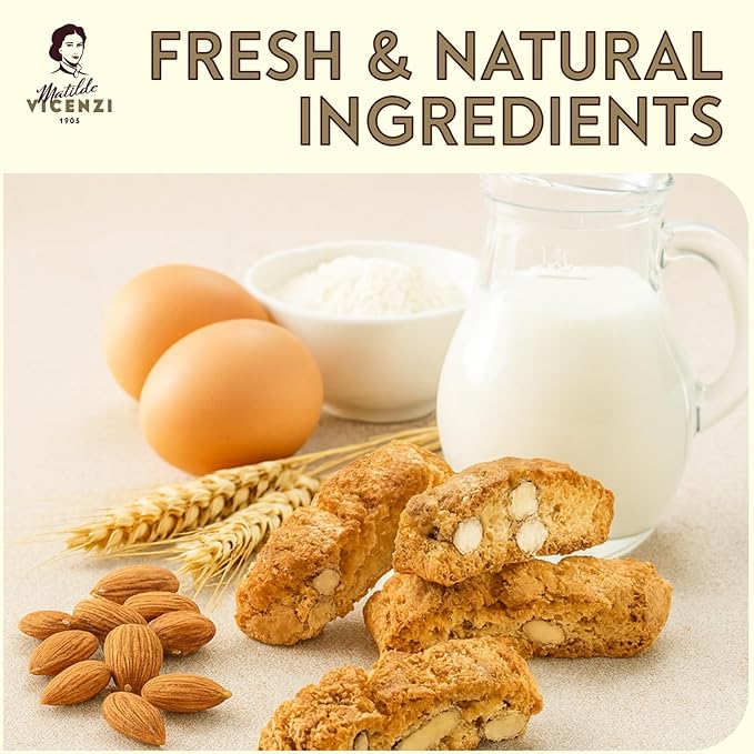 Matilde Vicenzi Classic Italian Biscotti Almond Cookies - Cantuccini Almond Biscuits - Kosher Dairy Traditional Coffee & Tea Biscuits Made in Italy - 14.11 oz (400g)