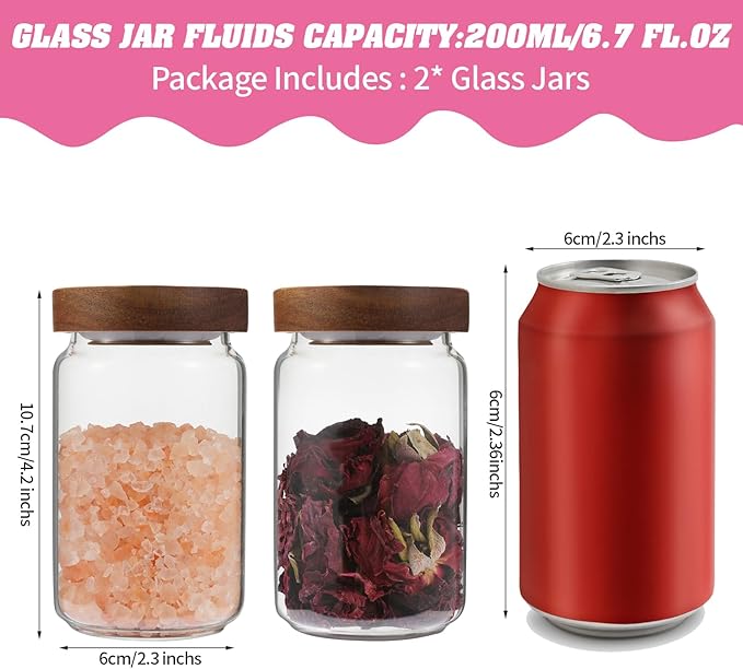 Small Glass Jar with Lids Mini Glass Bottle Glass Storage Canister Borosilicate Glass Containers for Spice Ground Nut Pasta Sugar Candy Tea (6.7oz（200ml)-2 PACK