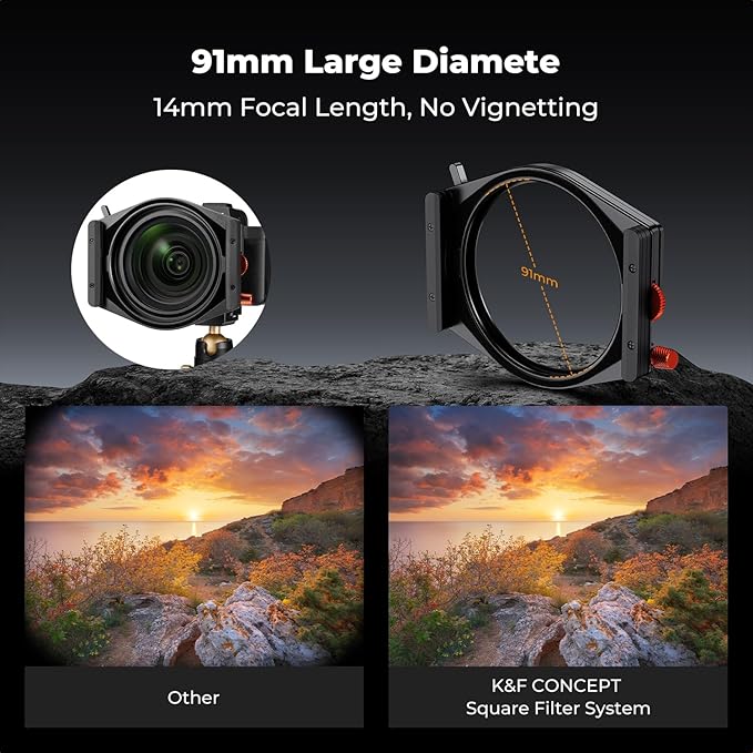 K&F CONCEPT X PRO Square Filter Holder System Kit (Filter Holder + 95mm Circular Polarizer + Square ND1000 Filter + 4 Filter Adapter Rings) for Camera Lens