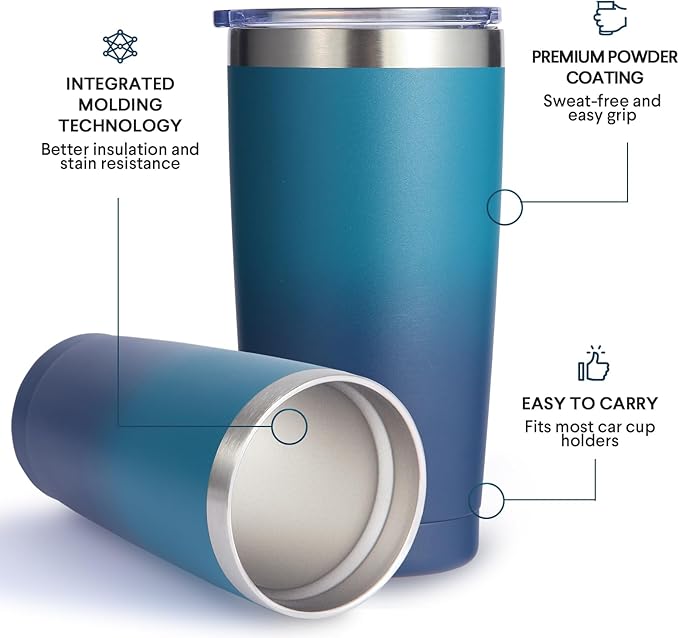 Volhoply 20oz Stainless Steel Tumbler with Lid and Straw Bulk 8 Pack,Double Wall Insulated Travel Iced Coffee Mug Fits Cup holder,Powder Coated Cups for Cold Drinks,Christmas Gifts（Dark Night,8 Set）