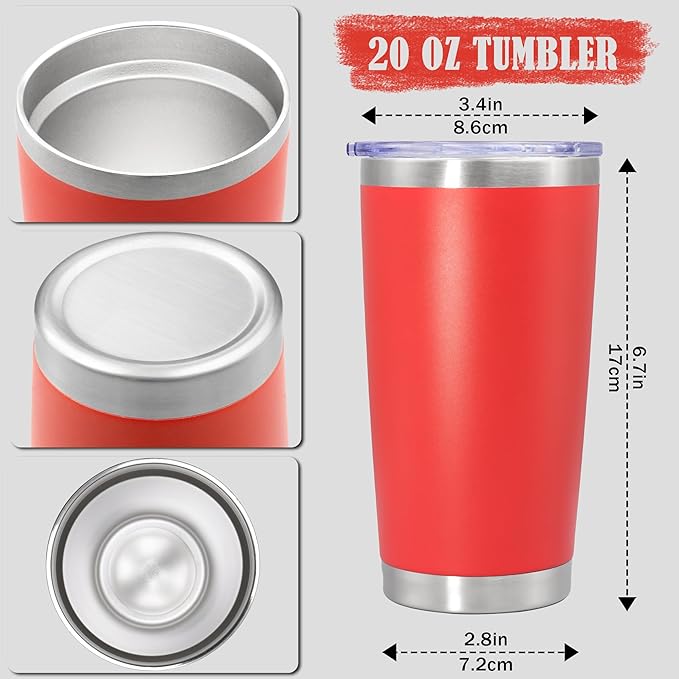 20 oz Tumbler Coffee Travel Tumblers Bulk with Lid Stainless Steel Double Wall Vacuum Insulated Mug Powder Coated Cups fit Car Cupholder for Hot and Cold - Red, 8Pack